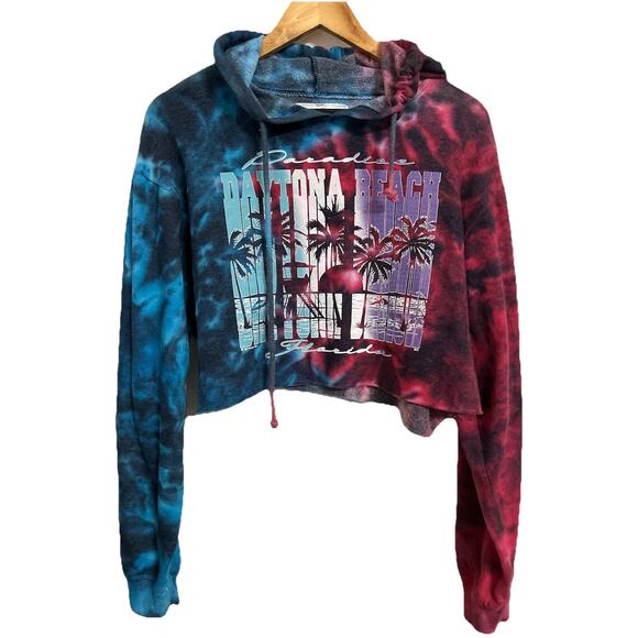 Pop Surf Hoodie Sweatshirt Graphic Print Women’s Size XL Tie Dye Cropped Fleece - Picture 1 of 6